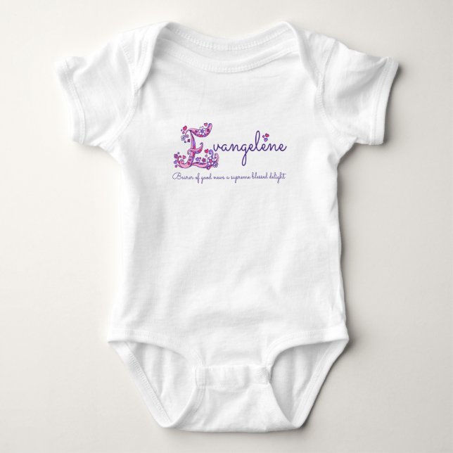 Evangelene girls name meaning E monogram Baby Bodysuit (Front)