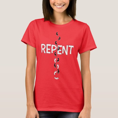 Evangelical REPENT Footprints Cross whiteblack T_Shirt