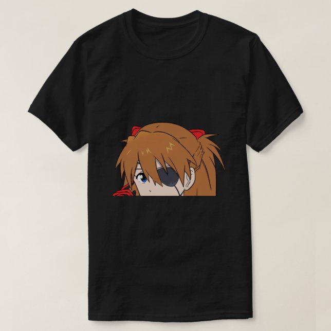 Evangelion Asuka Langley Anime Peeker Sticker Stic T-Shirt (Design Front)