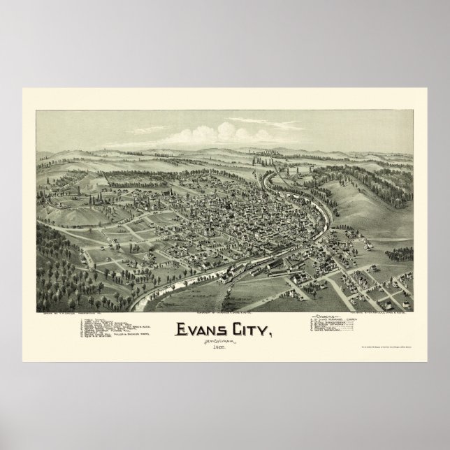 Evans City, PA Panoramic Map - 1900 Poster (Front)