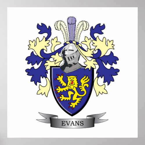 Evans Family Crest Coat of Arms Poster