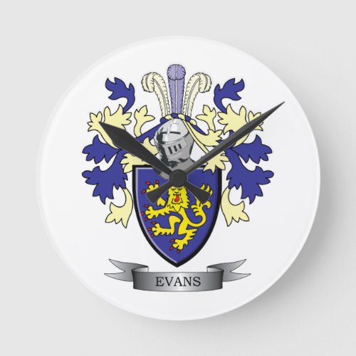 Evans Family Crest Coat of Arms Round Clock