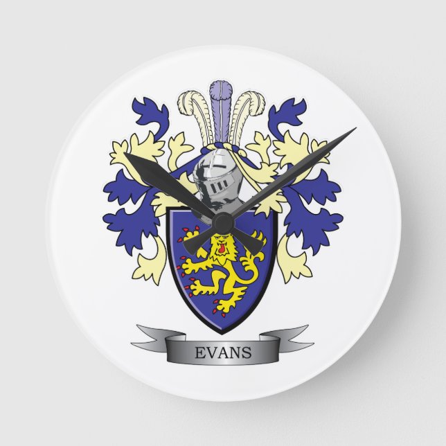 Evans Family Crest Coat of Arms Round Clock (Front)