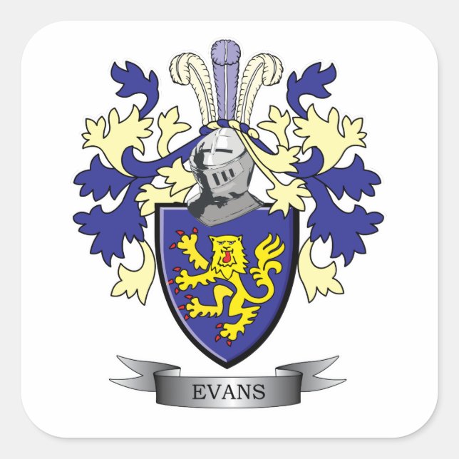 Evans Family Crest Coat of Arms Square Sticker (Front)