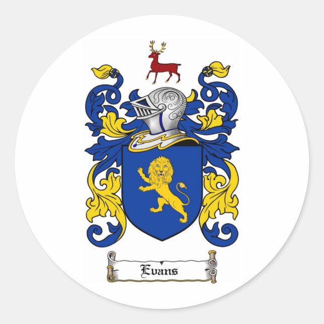 EVANS FAMILY CREST -  EVANS COAT OF ARMS CLASSIC ROUND STICKER (Front)