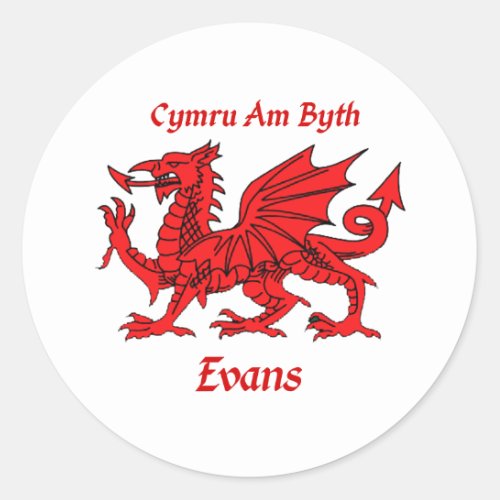 Evans Welsh Dragon Classic Round Sticker