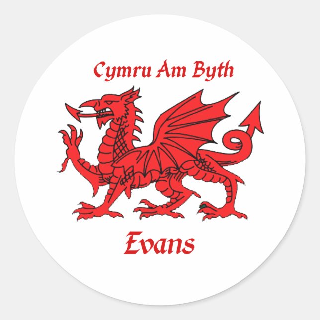 Evans Welsh Dragon Classic Round Sticker (Front)