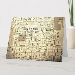 Evanston, IL Vintage Map Card