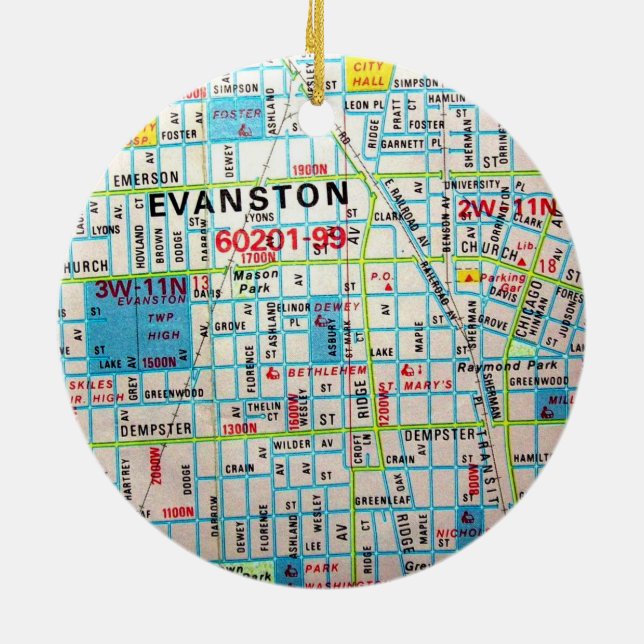 EVANSTON, IL Vintage Map Ceramic Ornament (Back)
