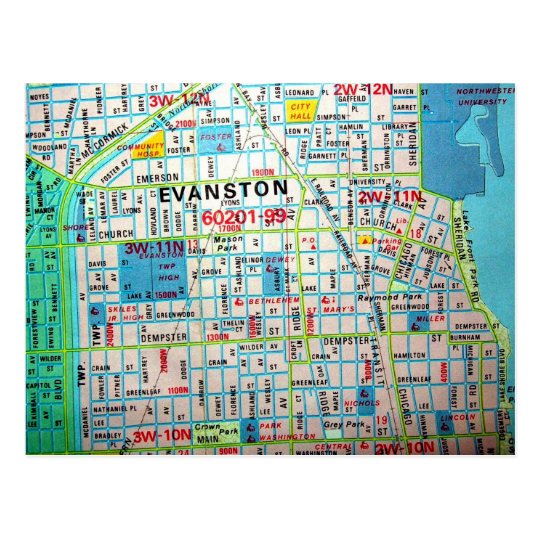 EVANSTON, IL Vintage Map Postcard | Zazzle.com