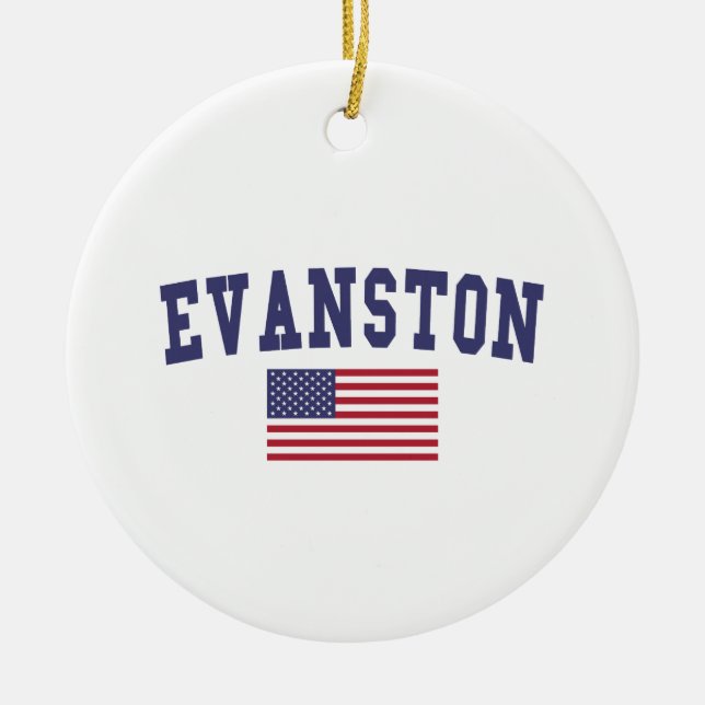 Evanston US Flag Ceramic Ornament (Front)