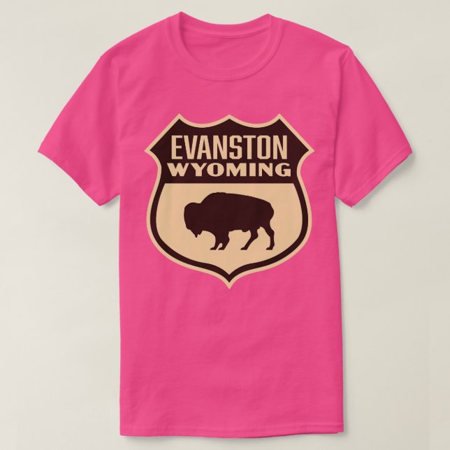 Evanston Wyoming Retro Buffalo Shield Brown T-Shirt (Design Front)