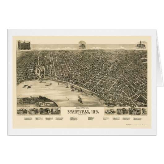 Evansville, IN Panoramic Map - 1888 Cards (Front Horizontal)