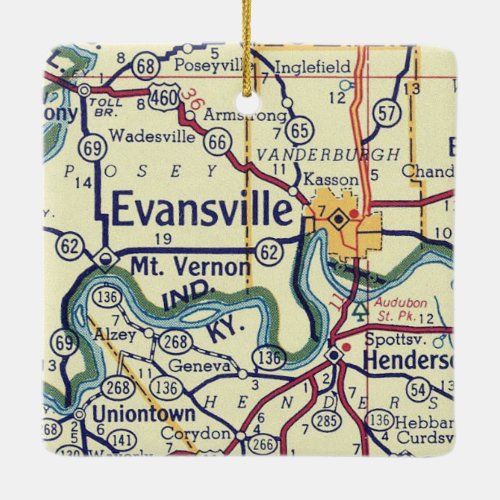 Evansville IN Vintage Map Ceramic Ornament