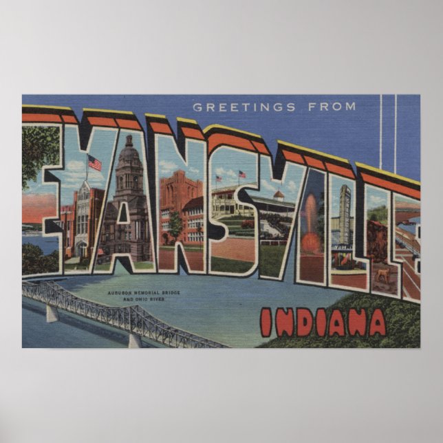 Evansville, Indiana - Large Letter Scenes Poster (Front)