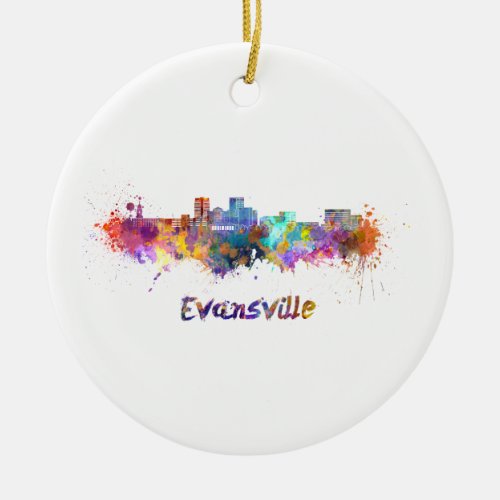 Evansville skyline in watercolor ceramic ornament