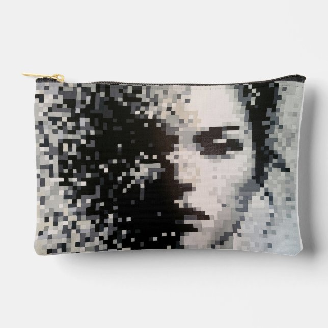 Evaporation Black and White Pixel Art Portrait Accessory Pouch (Front)