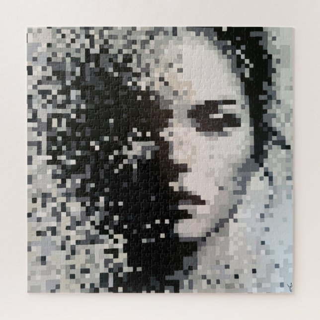 Evaporation Black and White Pixel Art Portrait Jigsaw Puzzle (Vertical)