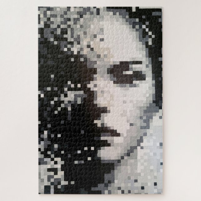 Evaporation Black and White Pixel Art Portrait Jigsaw Puzzle (Vertical)