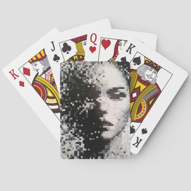 Evaporation Black and White Pixel Art Portrait Poker Cards (Back)