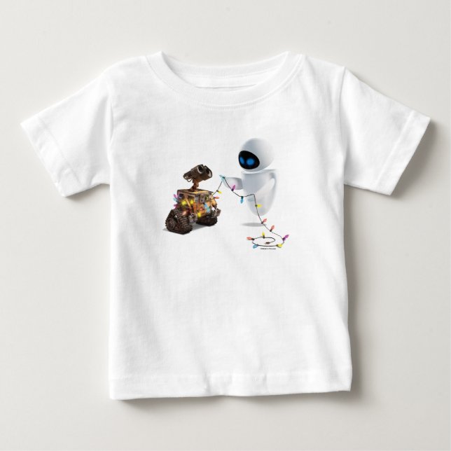 Eve and WALL-E with Christmas Lights Baby T-Shirt (Front)