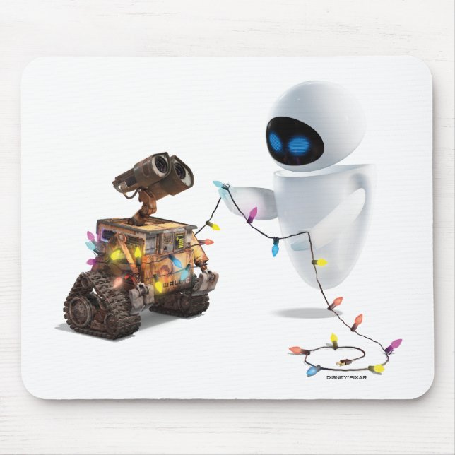 Eve and WALL-E with Christmas Lights Mouse Pad (Front)