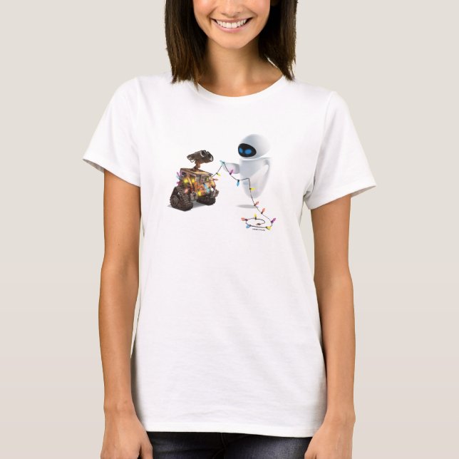 Eve and WALL-E with Christmas Lights T-Shirt (Front)