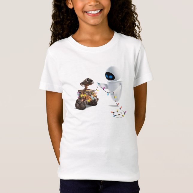 Eve and WALL-E with Christmas Lights T-Shirt (Front)