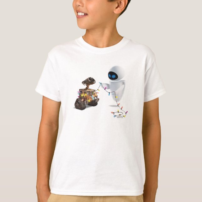 Eve and WALL-E with Christmas Lights T-Shirt (Front)
