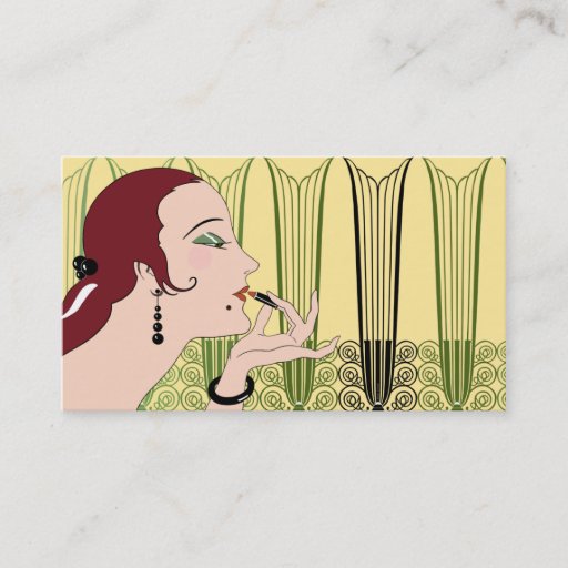 Customizable Eve, Art Deco Lady in Yellow and Olive Business Cards