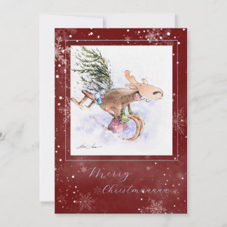 EVE Painted Christmas Reindeer and bunny Holiday Card
