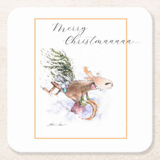 EVE Painted Christmas Reindeer and bunny Square Paper Coaster