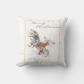 EVE Painted Christmas Reindeer and bunny Throw Pillow