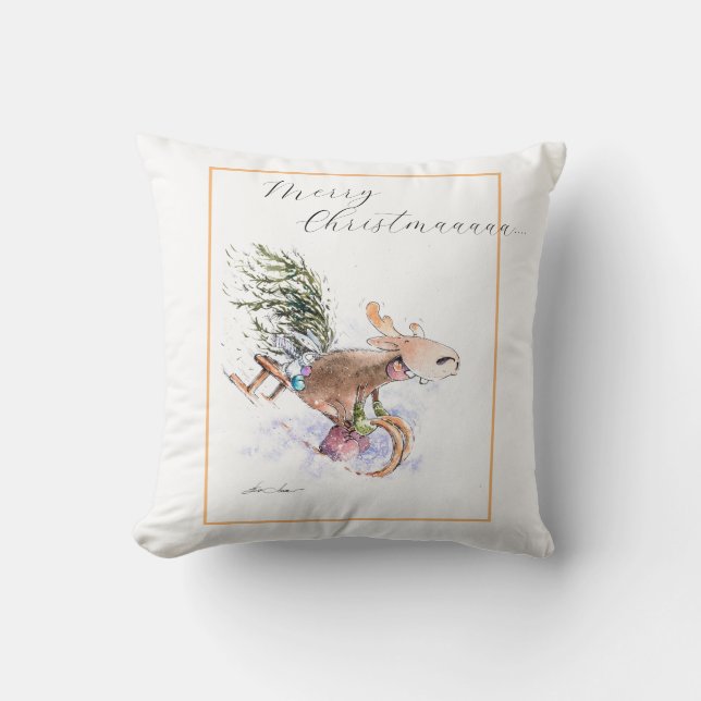 EVE Painted Christmas  Reindeer and bunny Throw Pillow (Front)