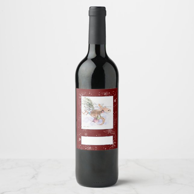 EVE Painted Christmas  Reindeer and bunny Wine Label (Front)