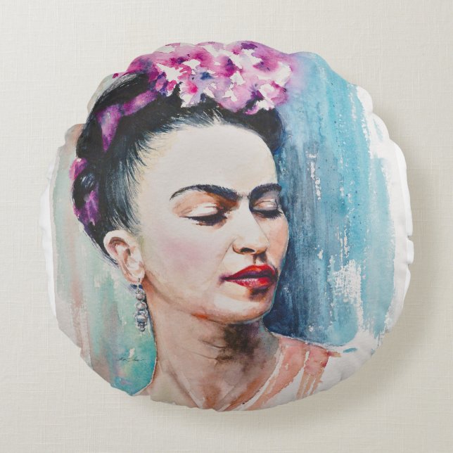 Eve Painted Frida Round Pillow (Front)