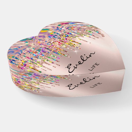 Evelin Holograph  Rainbow Rose Name Meaning Heart Paperweight