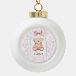 Evelyn Custom Pink Teddy Bear Nursery Design Ceramic Ball Christmas Ornament