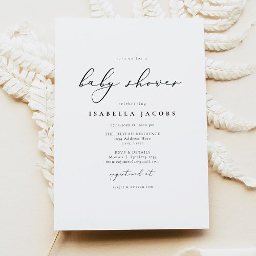 EVELYN Elegant Calligraphy Script Baby Shower Invitation