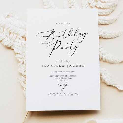 EVELYN Elegant Calligraphy Script Birthday Invitat Invitation