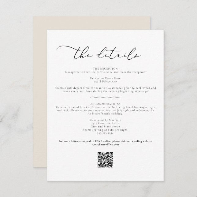 EVELYN Elegant Calligraphy Script Details Card (Front/Back)