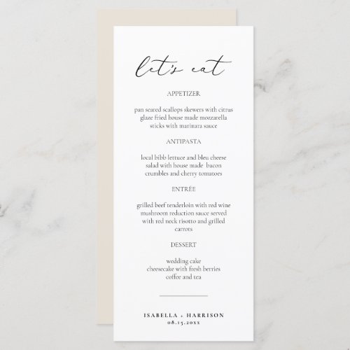 EVELYN Elegant Modern Script Classic Menu Card