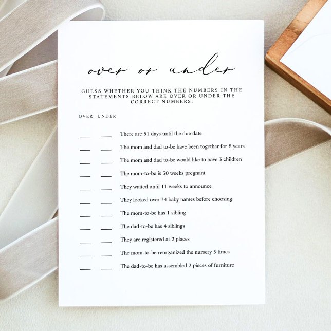 EVELYN Minimalist Over Under Baby Shower Game Card (Creator Uploaded)
