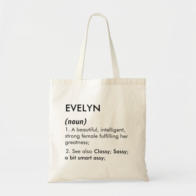 Evelyn name, Editable name, Custom name Tote Bag (Front)