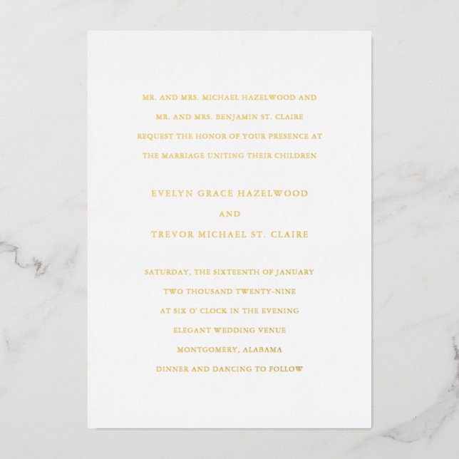 Evelyn Simple Elegant Wedding Foil Invitation (Front)