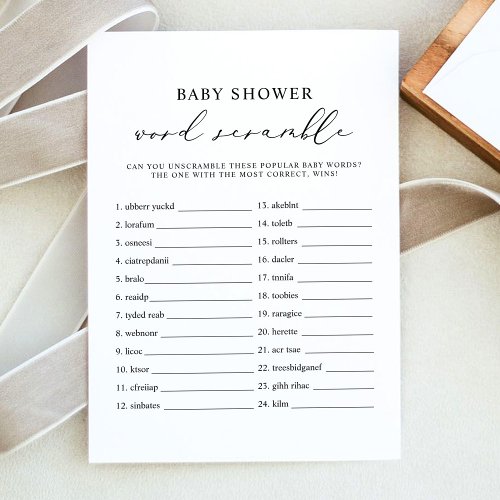 EVELYN Word Scramble Baby Shower Game Card