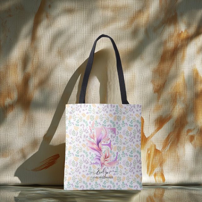 Evelyn's Floral Monogram Tote with Garden Back - E (Creator Uploaded)