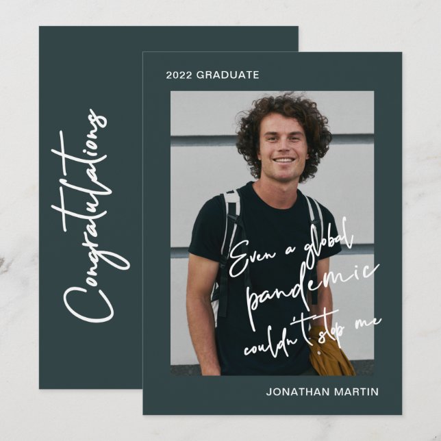 Even a Pandemic One Photo Blue Graduation Party Invitation (Front/Back)