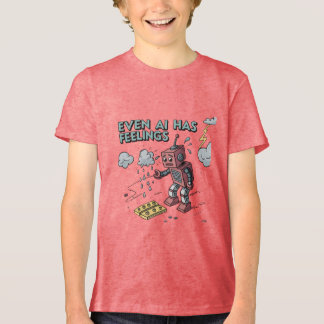 Even AI Has Feelings – Funny Sad Robot Retro Tech Tri-Blend Shirt