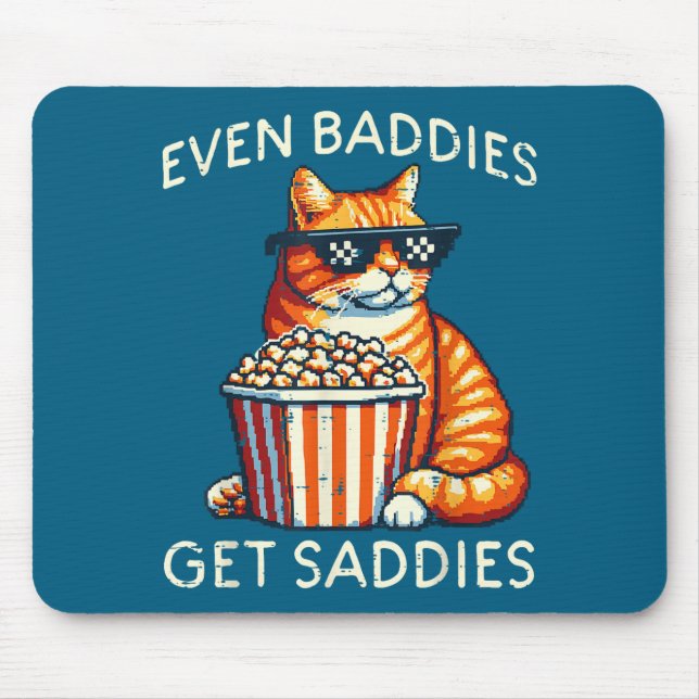 Even Baddies Get Saddies Cat Funny Saying Men Wome Mouse Pad (Front)